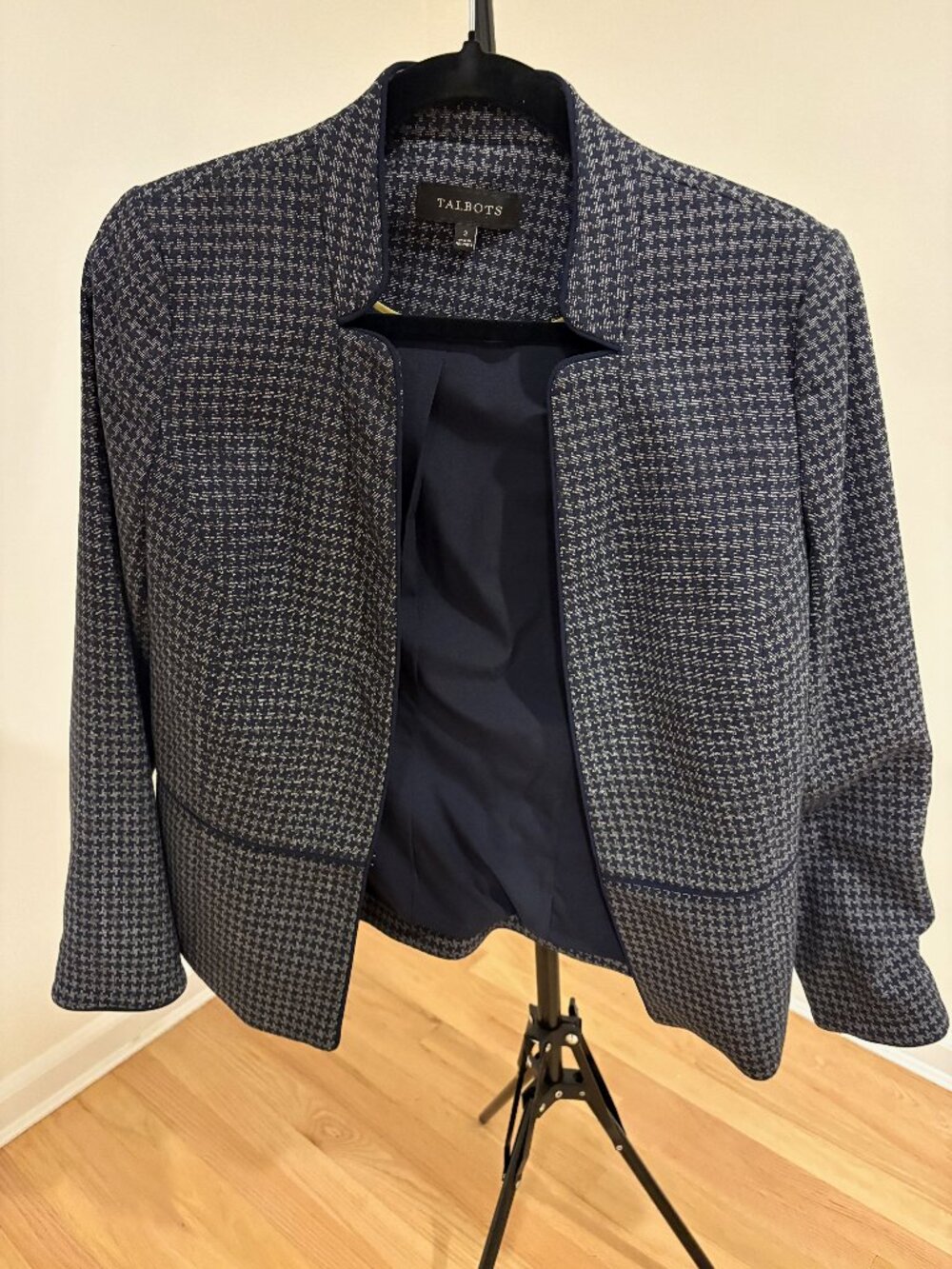 💙🩶 Talbots Structured Tweed Open-Front Jacket - Size 2